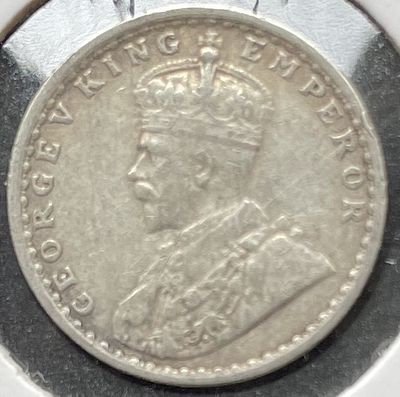 KGV King George V Silver 2 Annas 1915 Calcutta Mint
