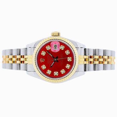 Rolex DateJust YG/SS Red Diamond 26 Wristwatch. Rolex DateJust 26mm Two-Tone Red Diamond Ladies 