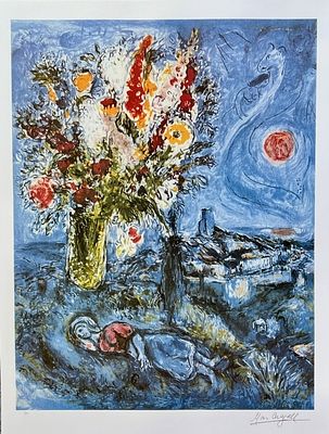 Marc Chagall LA DORMEUSE AUX FLEURS Offset Litho. Marc Chagall “La Dormeuse aux Fleurs” 