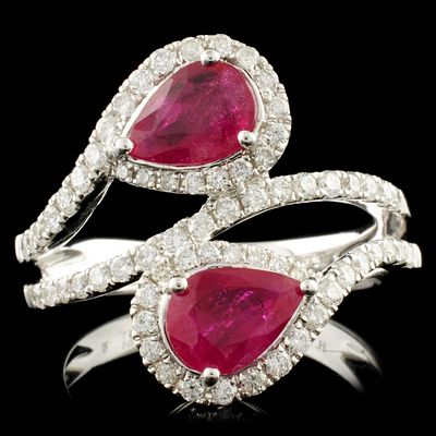 14K Gold 1.60ct Ruby & 0.60ctw Diamond Ring. 14K White Gold 1.60ct Ruby and 0.60ctw Diamond Ring 