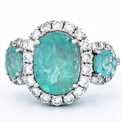 14K Gold 3.81ct Tourmaline & 0.80ctw Diamond Ring. 14K White Gold 3.81ctw Paraiba Tourmaline and 