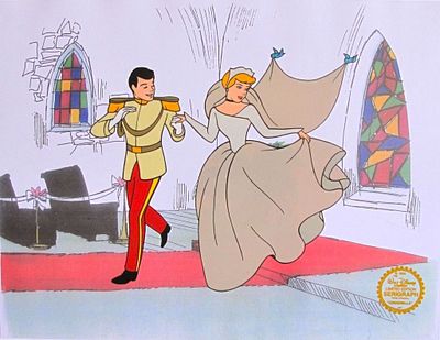 Disney CINDERELLA & PRINCE Sericel Serigraph Cel. Disney “Cinderella and Prince Charming” 
