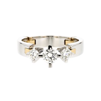 18K Two Tone Gold 0.65ctw Diamond Ring. 18K Two-Tone Gold 0.65ctw Diamond Three-Stone Ring A 