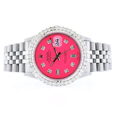 Rolex DateJust SS Hot Pink 2.00ct Diamond 36 Wrist. Rolex DateJust 36mm Stainless Steel Hot Pink 