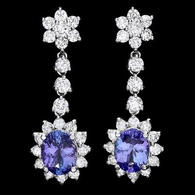 14k Gold 4.00ct Tanzanite & 3.00ct Diam Earrings. 14K White Gold 4.00ctw Tanzanite and 3.00ctw 