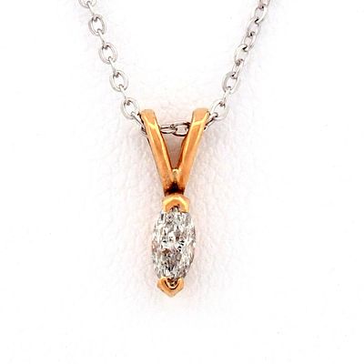 14K Yellow Gold 0.20ct Diamond Pendant with Chain. 14K Yellow Gold 0.20ct Marquise Diamond 