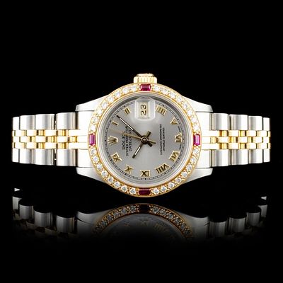 Rolex DateJust 18K/SS 1.00ct Diamond Ladies Watch. Rolex DateJust 26mm Two-Tone Diamond and Ruby 