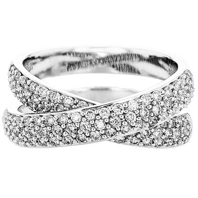 18K White Gold 1.05ctw Diamond Criss Cross Band. 18K White Gold 1.05ctw Diamond Crisscross Ring 