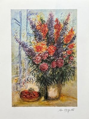 Marc Chagall BOUQUET WITH CHERRIES Offset Lithogra. Marc Chagall “Bouquet with Cherries” Offset 
