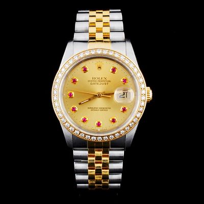 Rolex DateJust YG/SS Diamond 36mm Watch. Estimated Retail Replacement Value: $22,500.00 Ref: 