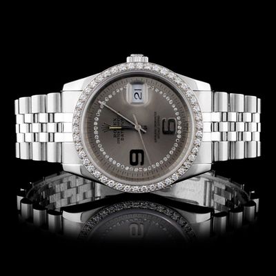 Rolex SS DateJust Diamond 36mm Watch. Rolex DateJust 36mm Stainless Steel Diamond Watch A 