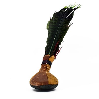Vintage Feather Gourd Rattle Folk Art Shaker. ABV1000 Unique vintage handcrafted gourd rattle or 