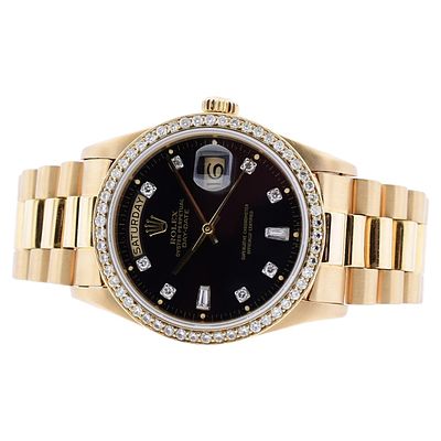 Rolex Day-Date 18K Gold 1.50ct Diamond 36 Watch. Estimated Retail Replacement Value: $56,100.00 