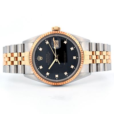 Rolex DateJust YG/SS Black Diam Index 36 Wristwatc. Estimated Retail Replacement Value: $19 