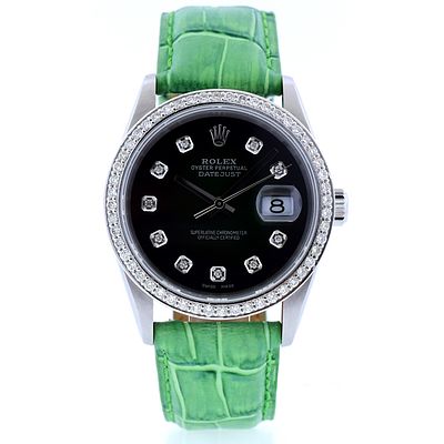 Rolex DateJust SS Black Dial 1.50ct Dia 36 Green W. Estimated Retail Replacement Value: $24 