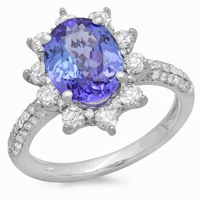 14K Gold 2.50ct Tanzanite & 1.00ct Diamond Ring. This solid 14K white gold ring showcases 