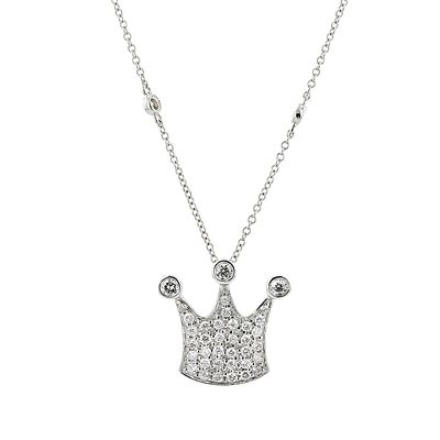14K White Gold 0.60ctw Diamond Crown Pendant. This 14K white gold pendant features round 