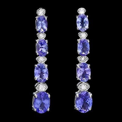 14k Gold 7.00ct Tanzanite & 0.50ct Diamond Earring. 14K White Gold 7.00ctw Tanzanite &amp; 