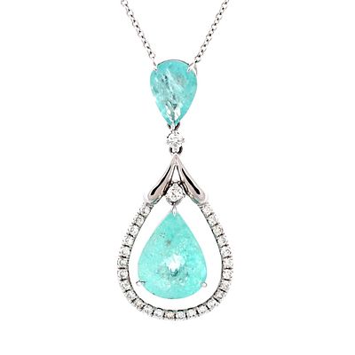 18K Gold 4.95ct Tourmaline & 0.34ct Diamond Pendan. 18K White Gold 4.95ct Tourmaline &amp; 