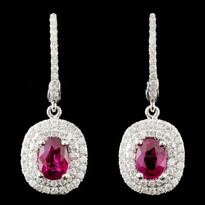 18K Gold 1.25ctw Ruby & 0.50ctw Diamond Earrings. 18K White Gold 1.25ctw Ruby and 0.50ctw 