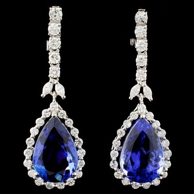 18K Gold 14.25ct Tanzanite & 1.95ct Diamond Earrin. An exceptional pair of statement earrings 