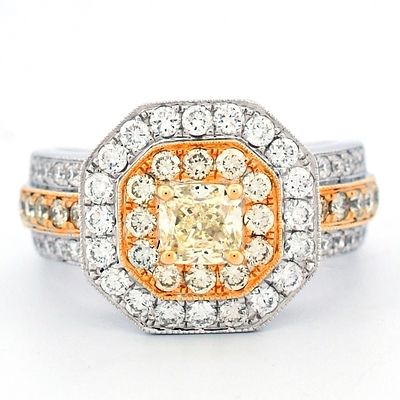 18k Gold 1.70ct Fancy Yellow & White Diamond Ring. Estimated Retail Replacement Value: $10 