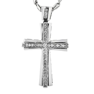18K White Gold 1.70ctw Channel Diamond Cross Penda. This 18K white gold pendant features round 