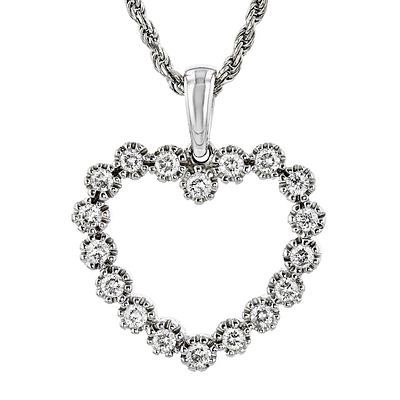 14K White Gold 0.45ctw Diamond Heart Pendant. This 14K white gold pendant features round 
