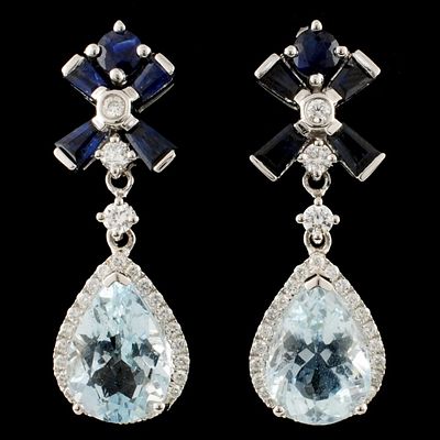 14K Gold 13.80ct Aquamarine & 0.70ct Diamond Earri. Estimated Retail Replacement Value: $6 