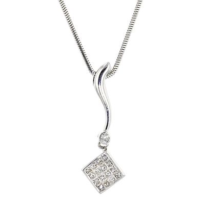 14K White Gold 0.60ctw Princess Diamond Pendant. This 14K white gold pendant features princess 