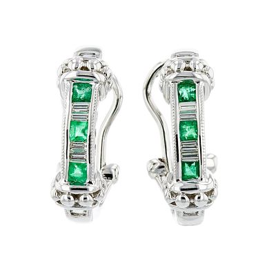 14K White Gold 0.50ct Emerald & 0.30ctw Diamond Ea. Estimated Retail Replacement Value: $3 