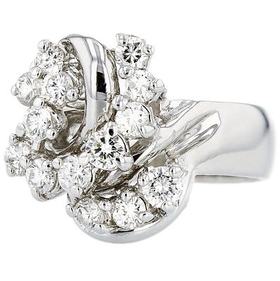 14K White Gold 1.00ctw Diamond Floral Cluster Ring. Estimated Retail Replacement Value: $8 