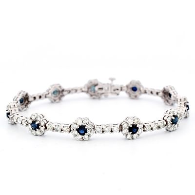 14K W Gold 2.50ct Sapphire & 6.50ct Diam Bracelet. Estimated Retail Replacement Value: $31 
