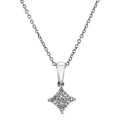 10K White Gold 0.10ctw Diamond Pendant. This 10K white gold pendant features round brilliant-cut 