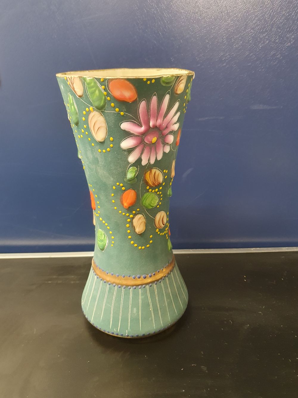 Lot 177: Henri Bequet Quaregnon Belgian Art Pottery Relief Decorated Trumpet Vase