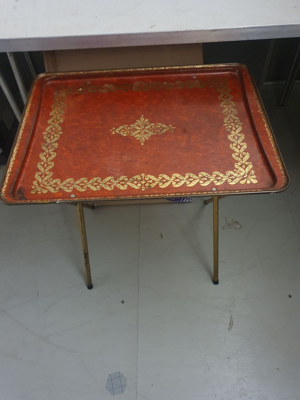 Lot 310: Mid-20th Century Folding Metal TV Tray Table with Gilt Decoration
