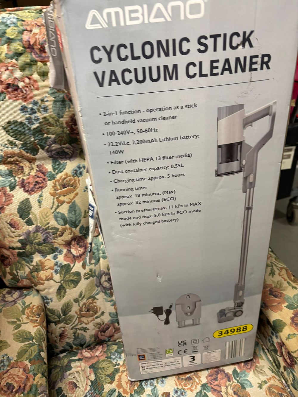 Lot 247: Ambiano Cyclonic 2-in-1 Stick and Handheld Vacuum Cleaner Model VC-02