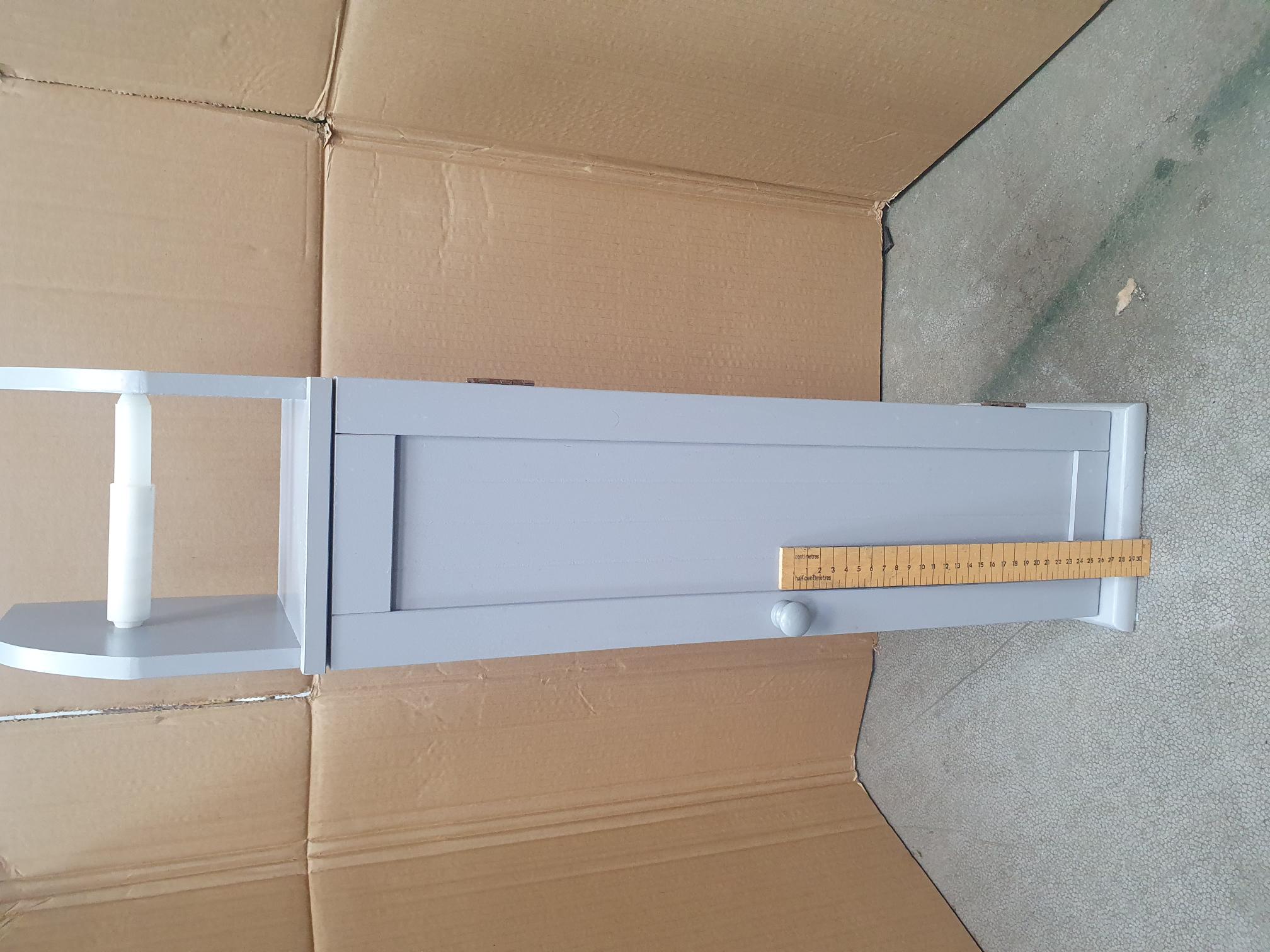Contemporary Slimline Grey Painted Bathroom Storage Cabinet and Toilet Roll Holder