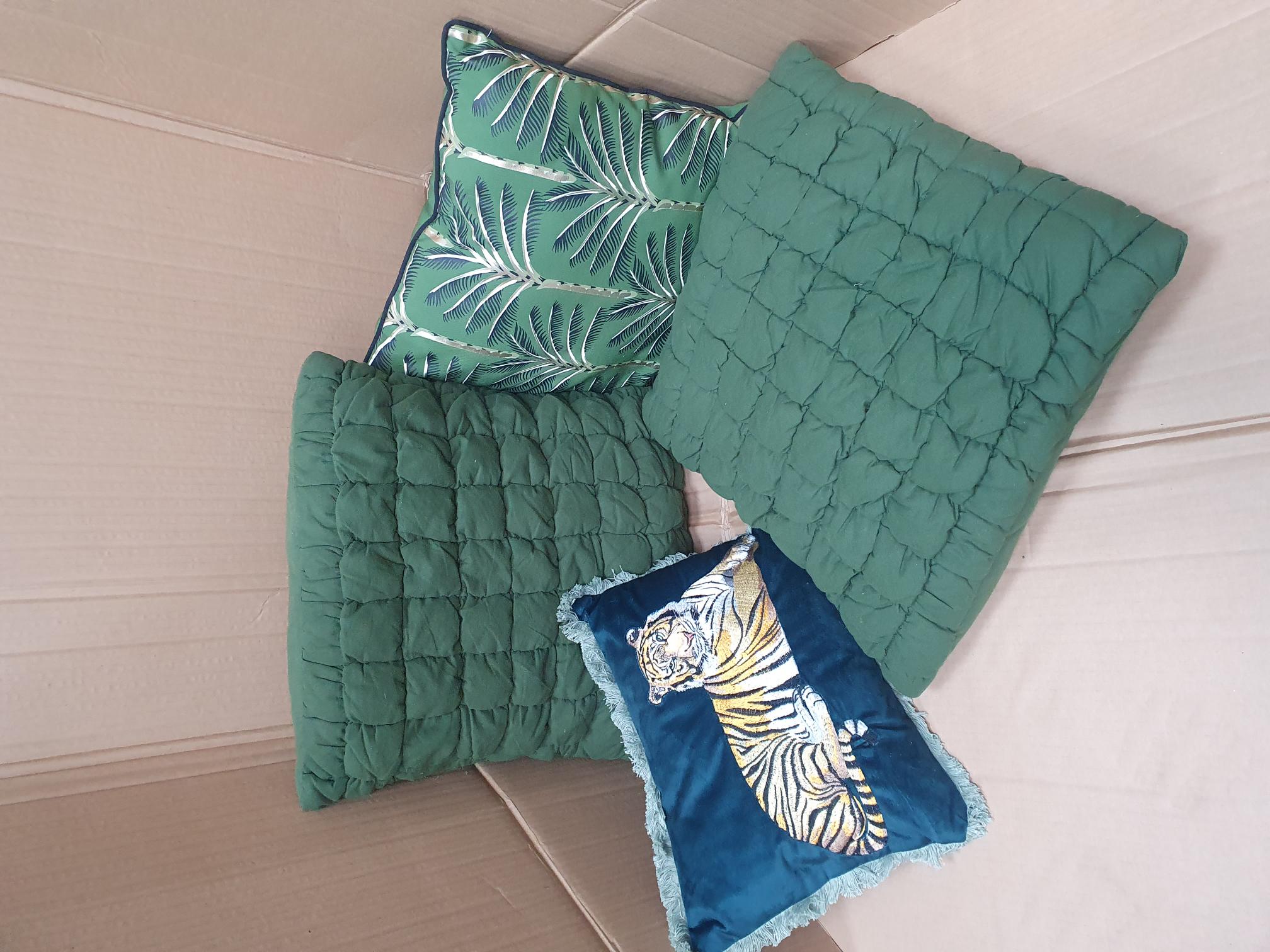 A Collection of Contemporary Decorative Cushions in Green and Teal Tones