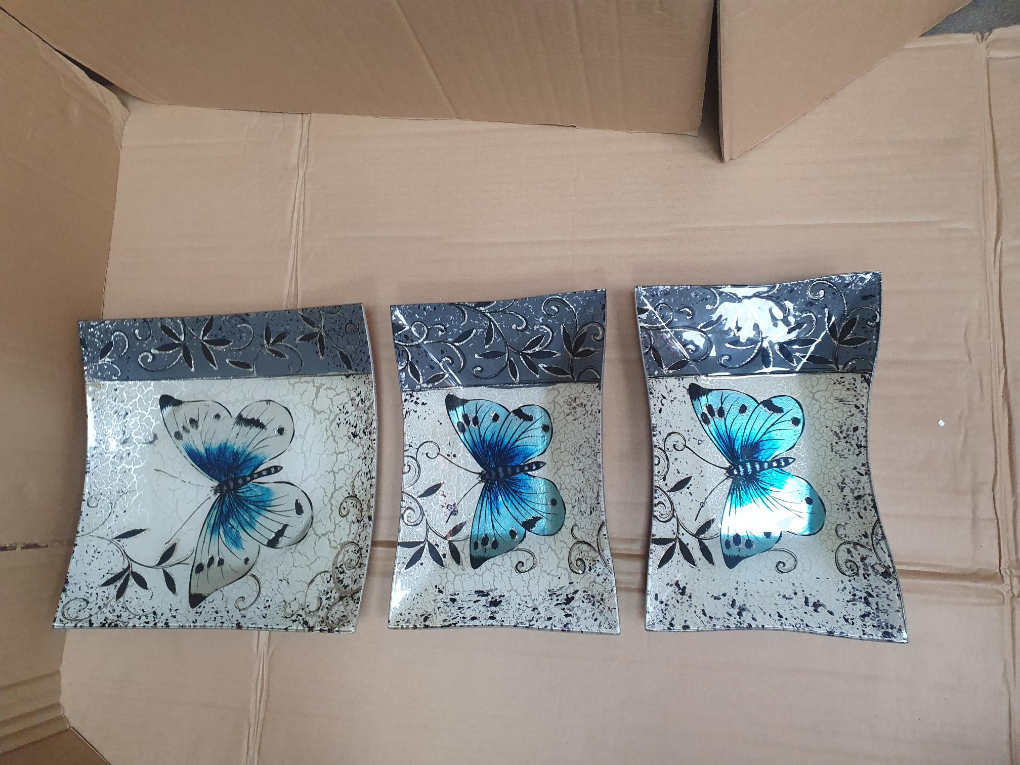 A Trio of Angelstar Handmade and Hand-Painted Glass Butterfly Dishes