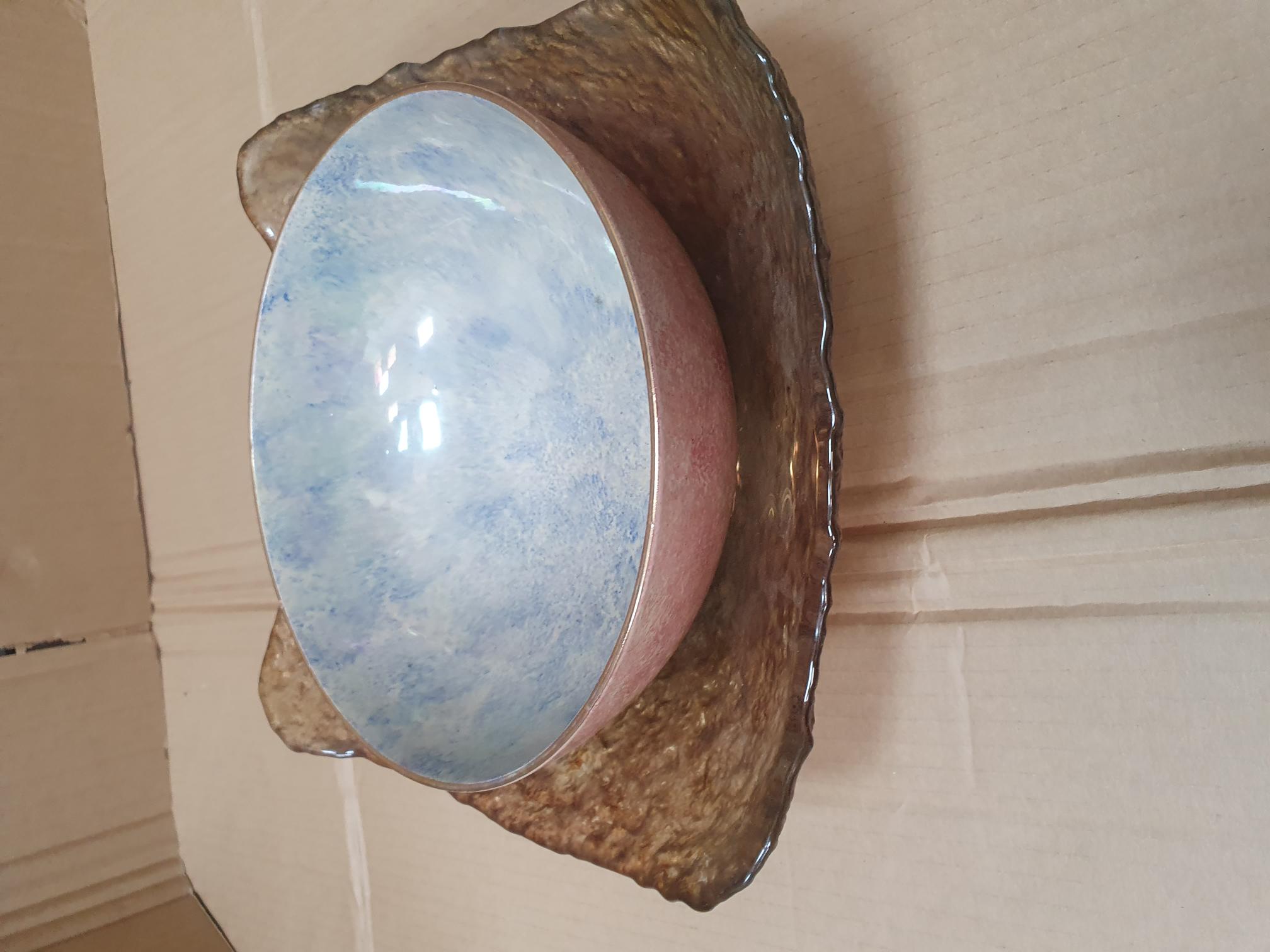 Two Decorative Tablewares Comprising a Lustre Ceramic Bowl and an Iridescent Textured Glass Dish