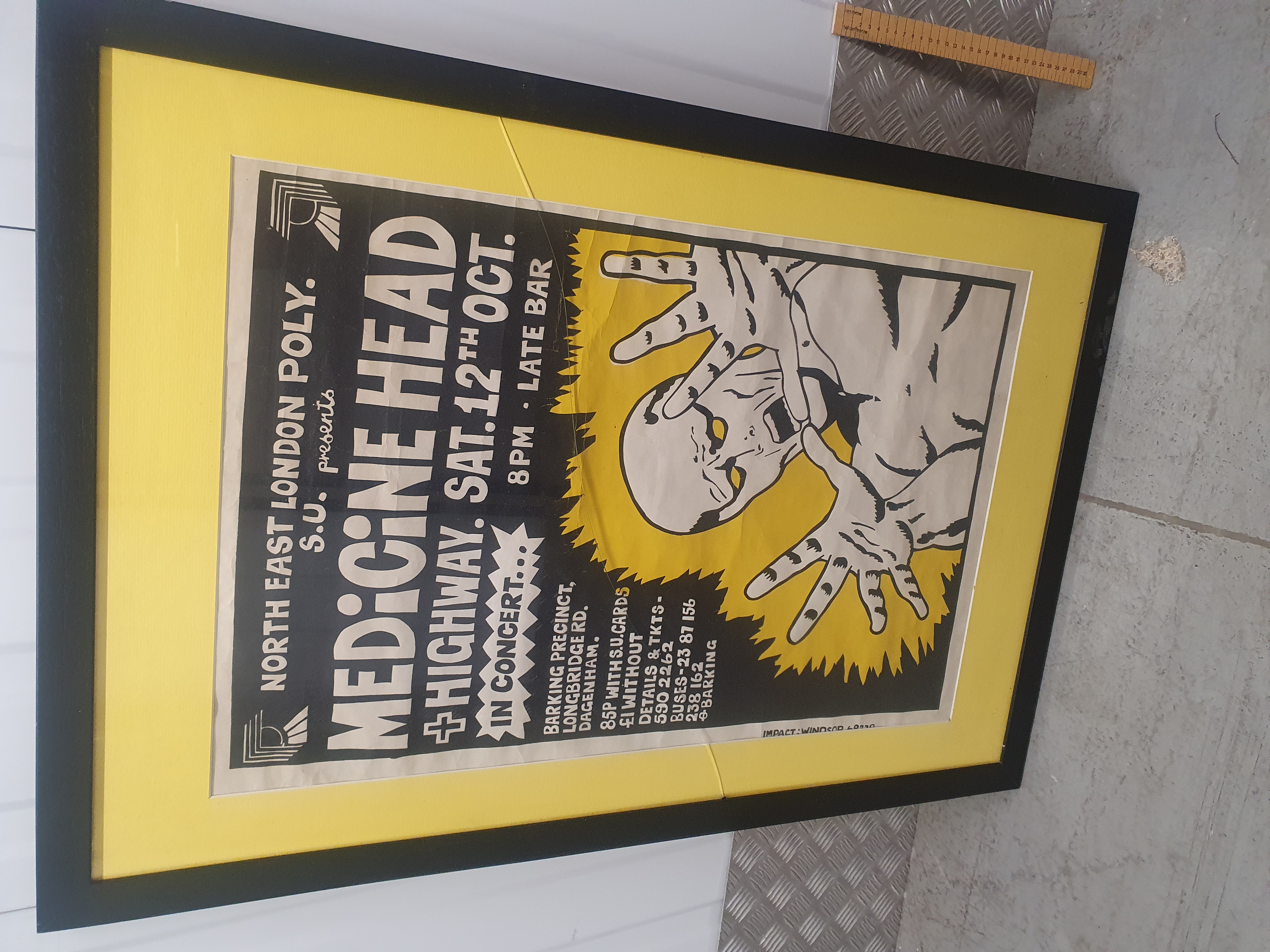 Framed Original Medicine Head and Highway Concert Poster North East London Poly S.U. 1974
