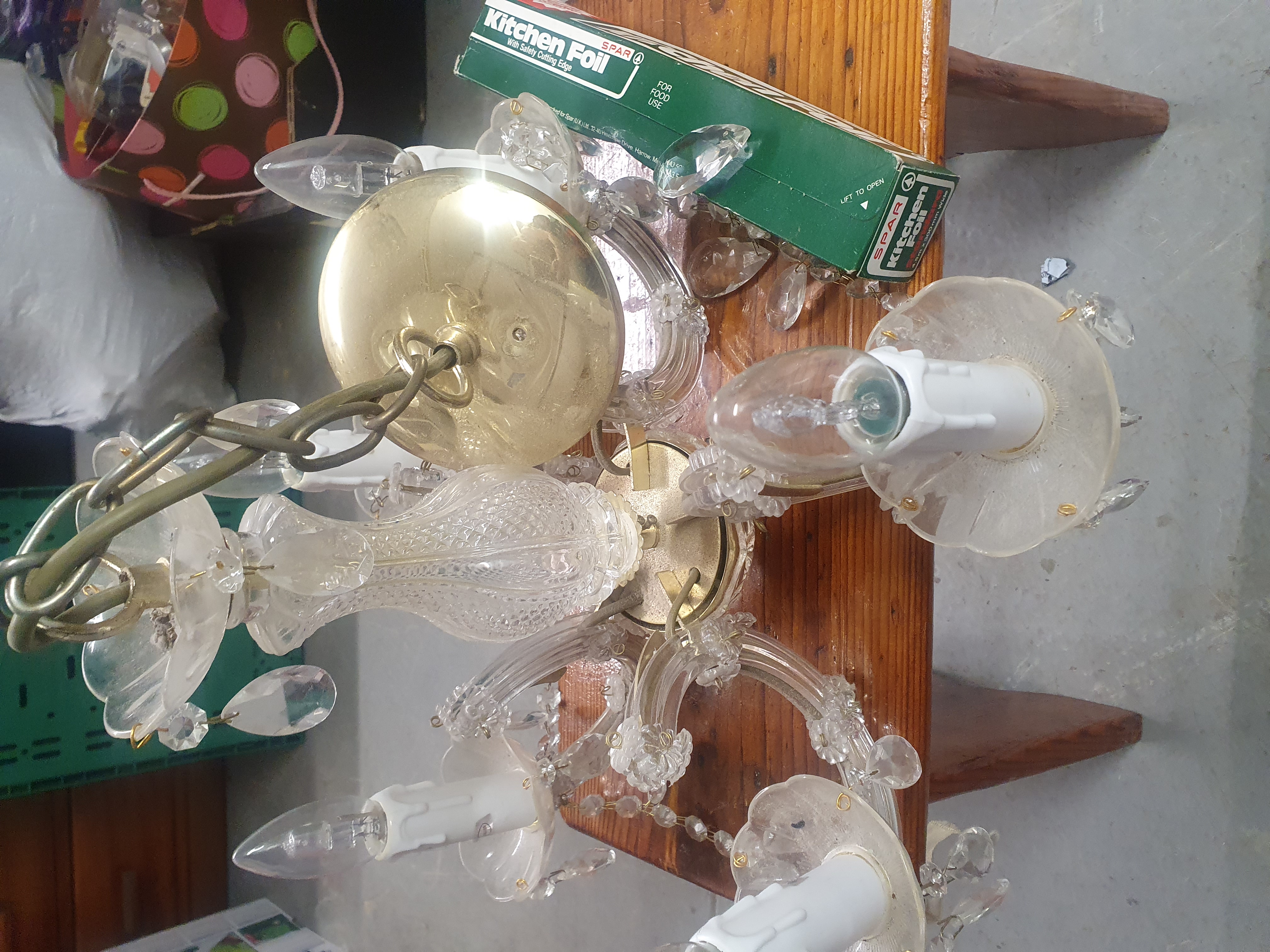 An Endon Lighting five-arm glass and brass-tone chandelier Art No. GM Mt5