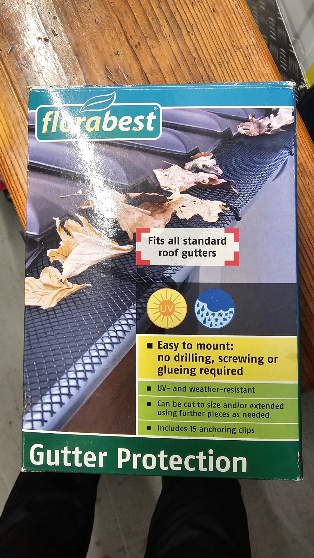 Florabest Gutter Protection Mesh Roll with 15 Anchoring Clips, New & Unused