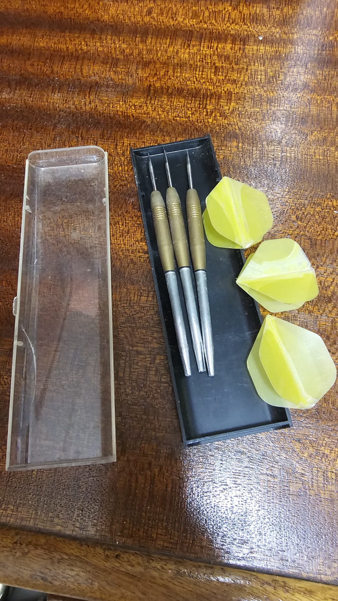 A Trio of Vintage Steel-Tipped Brass Darts with Case