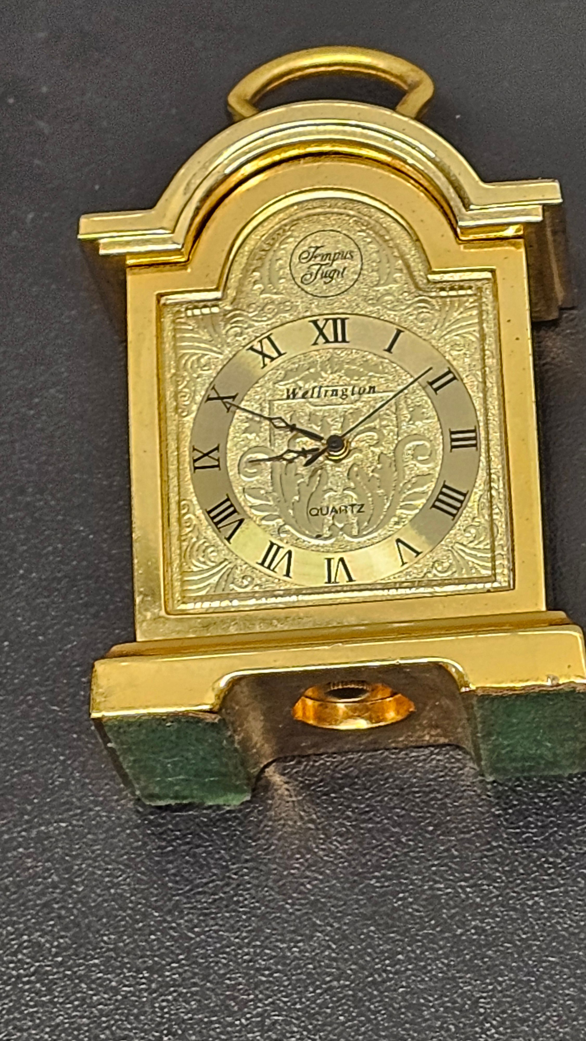 Wellington Miniature Gold-Toned Quartz Carriage-Style Desk Clock