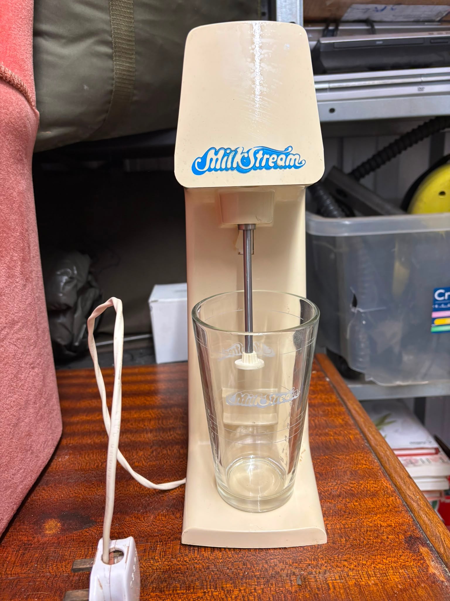 Vintage MilkStream Electric Milkshake Mixer with Branded Glass Mixing Cup