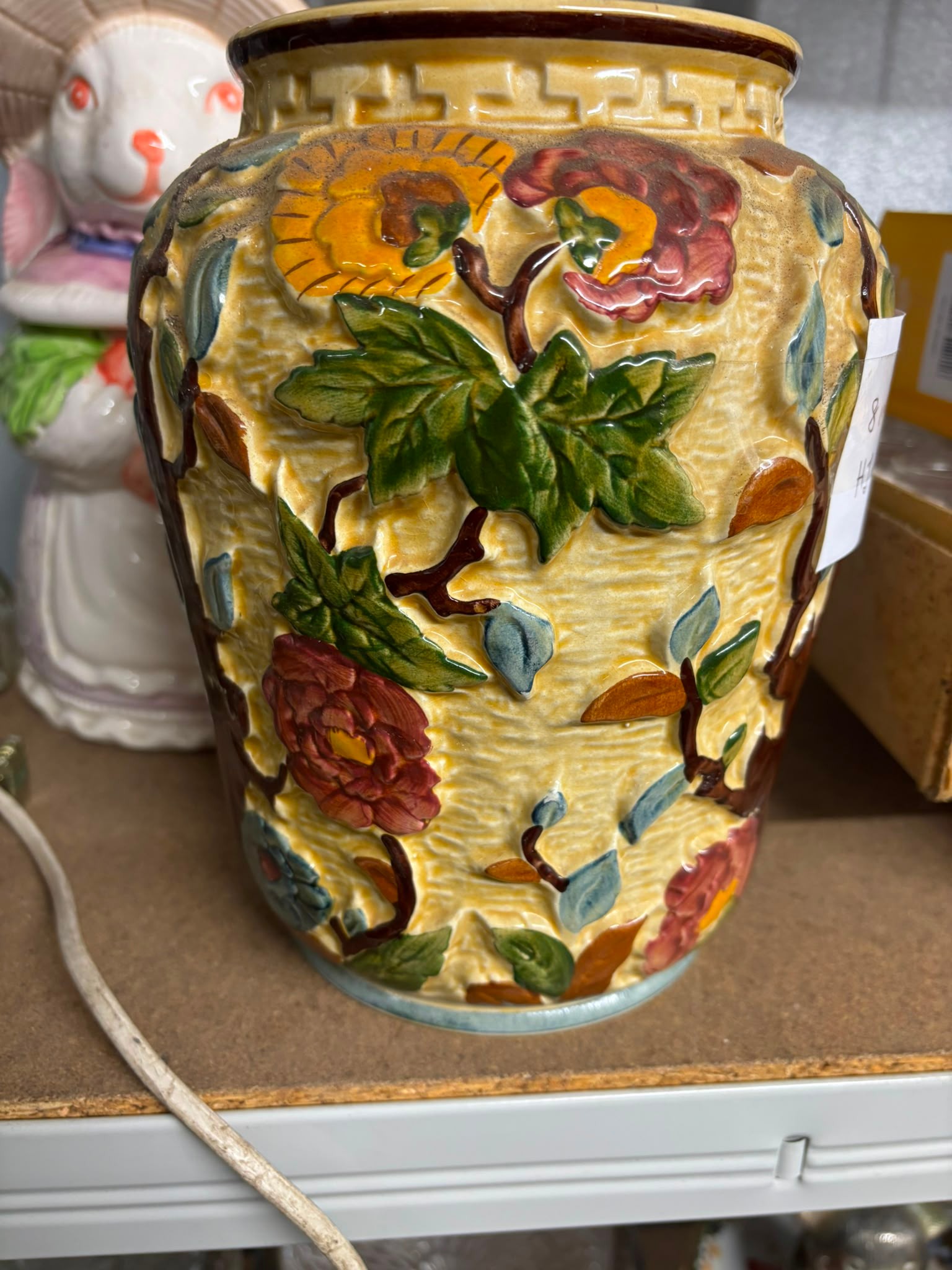 An H. J. Wood Ltd. Indian Tree Pattern Relief-Moulded Earthenware Vase