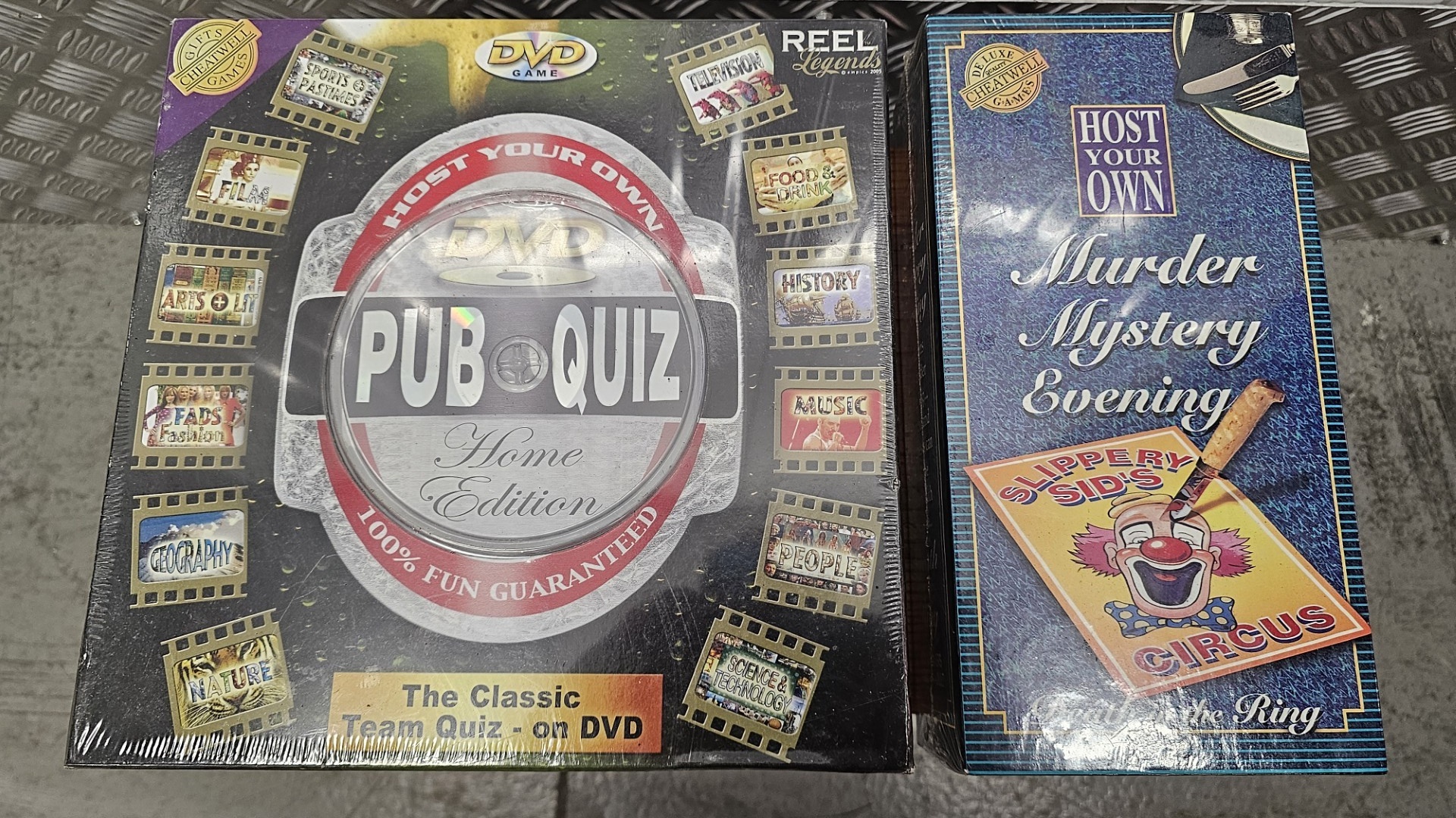 Party Games comprising Pub Quiz DVD Game and Murder Mystery Evening, Both New in box and Sealed