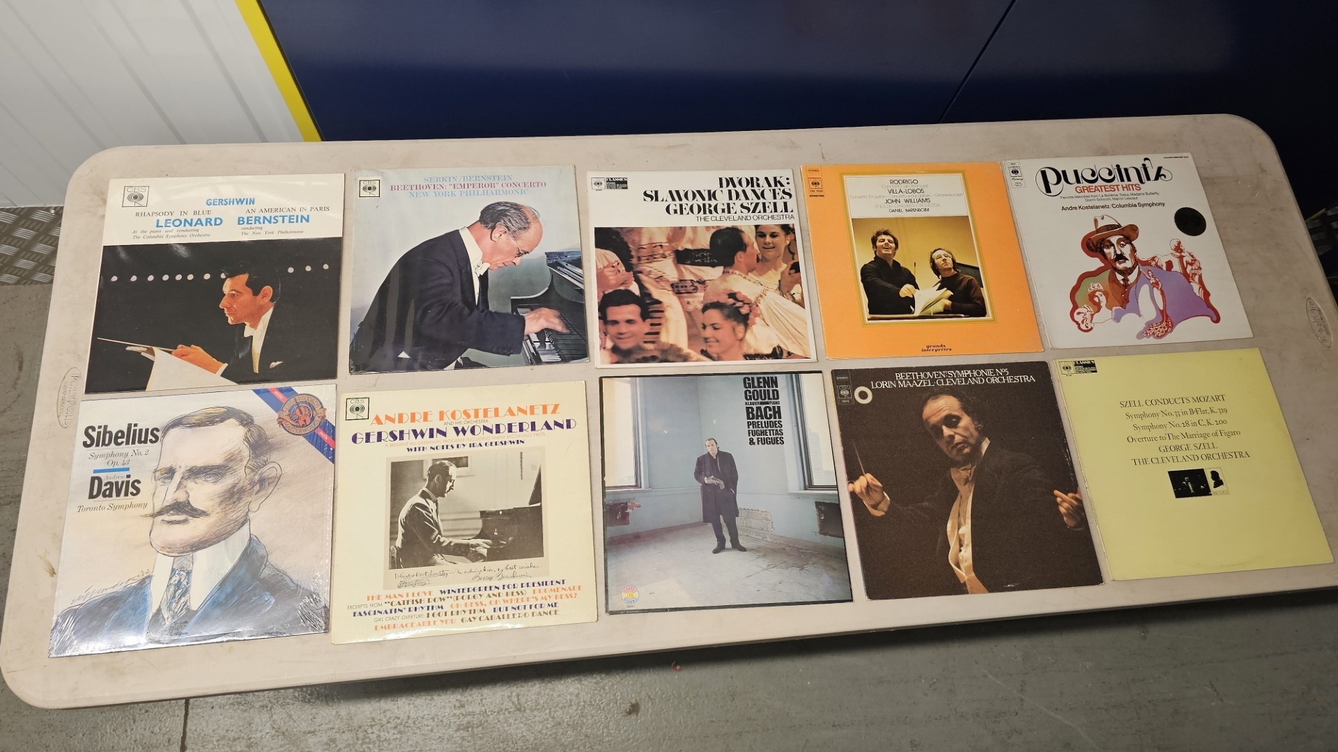 A collection of ten classical and orchestral vinyl LP records primarily on the Columbia Masterworks label